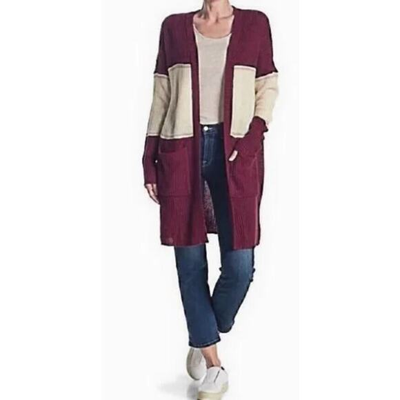 Sanctuary Women's Long Sleeve Shaker Stich Cardigan in Garnet Large MSRP $119 - Picture 1 of 5